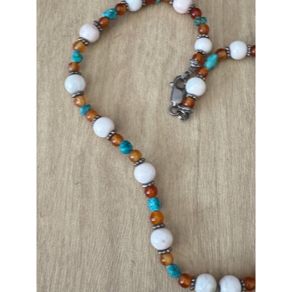 Vintage Long Beaded Necklace With Turquoise Pendant & Tiger Eye Beads - Picture 5 of 11